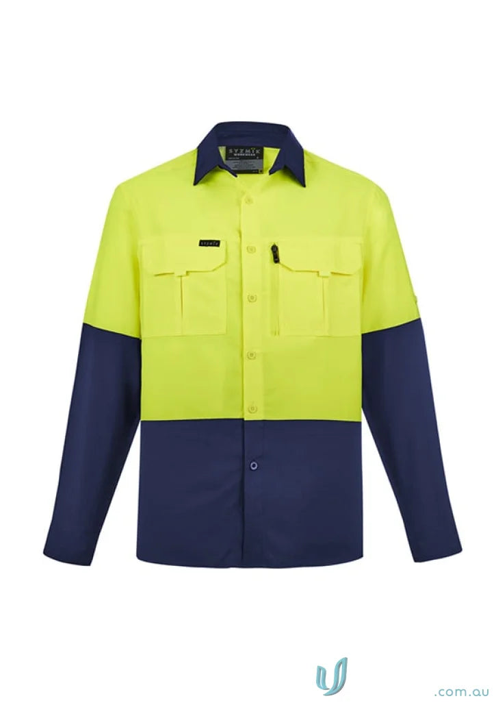 Two-tone outdoor long sleeve Syzmik HIVIS shirt made of ripstop fabric with sun protection