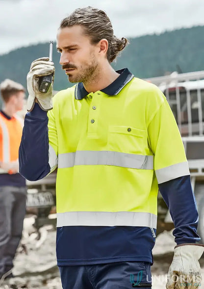 Syzmik Men’s vis spliced long sleeve work shirt with hoop taped details