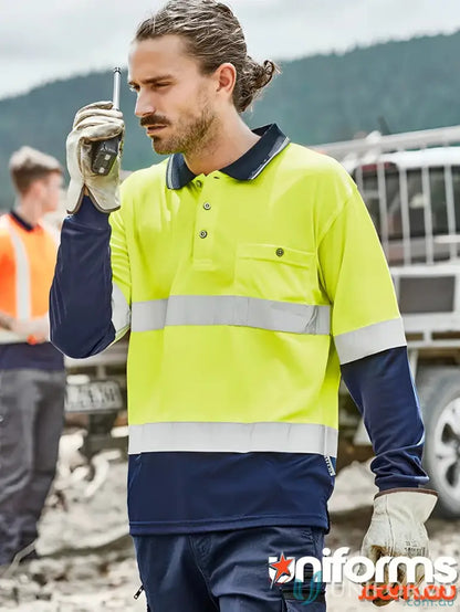 High visibility vis spliced long sleeve hoop taped work shirt by Syzmik Men’s