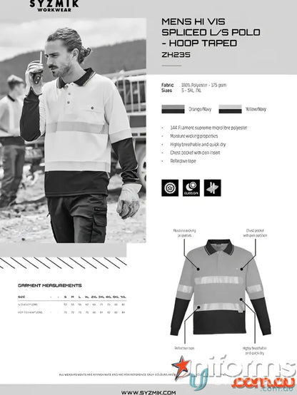Syzmik Men’s Vis Spliced Long Sleeve Hoop Taped Work Shirt for high visibility safety
