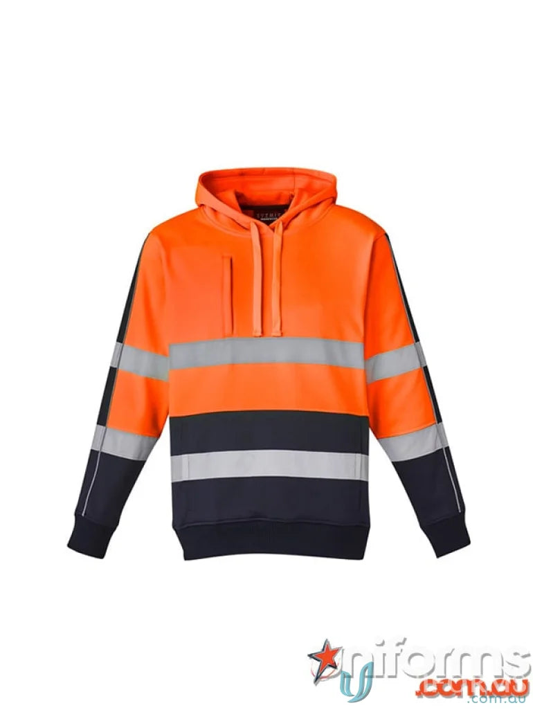 Orange and navy Syzmik HiVis stretch taped hoodie ZT483 for high visibility work gear