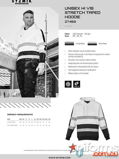 Syzmik HiVis Stretch Taped Hoodie with reflective tape and comfy stretch fit, hoodie ZT483