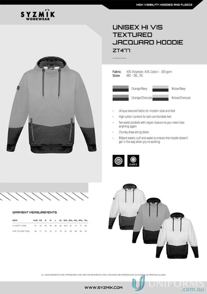 Unisex textured jacquard hoodie showcasing the Syzmik HiVis Jacquard Hoodie ZT477 design