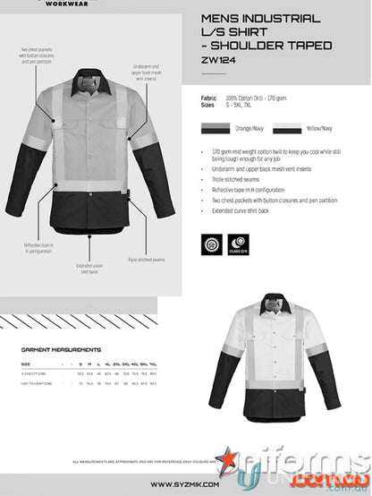 Syzmik Men’s Industrial Long Sleeve Shirt with Shoulder Taped and Reflective Tape