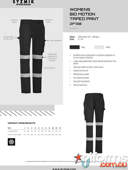 Women’s bio motion taped work pants from Syzmik Ladies BIO Motion Taped Pant collection