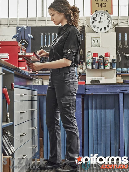 Woman’s dark Syzmik Women’s Rugged Cooling Cargo Pant ZP704 for workwear