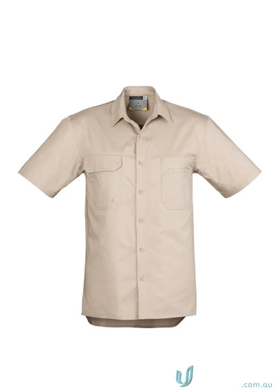 Khaki syzmik mens lightweight tradie short sleeve shirt zw120 perfect for work