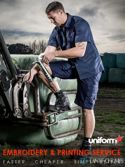 Navy workwear outfit with Syzmik Mens Lightweight Tradie Short Sleeve Shirt ZW120