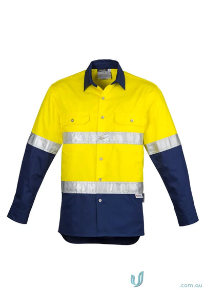 High-visibility Syzmik Mens Industrial Long Sleeve Shirt with reflective stripes for demanding work environments