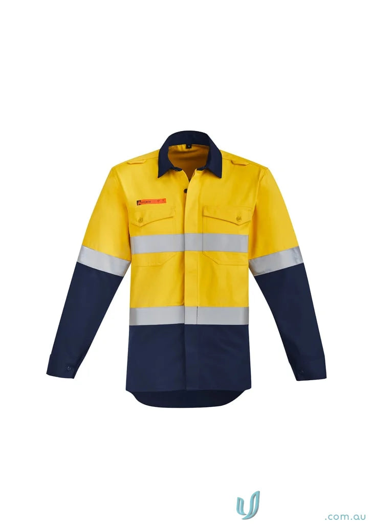 Yellow and navy blue high-visibility spliced shirt from Syzmik Orange Flame HRC 2 lineup