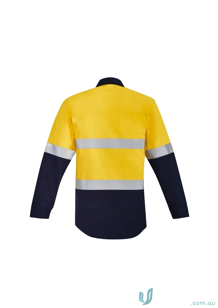Yellow and navy blue long-sleeved work shirt from Syzmik Orange Flame HRC 2 spliced shirt collection