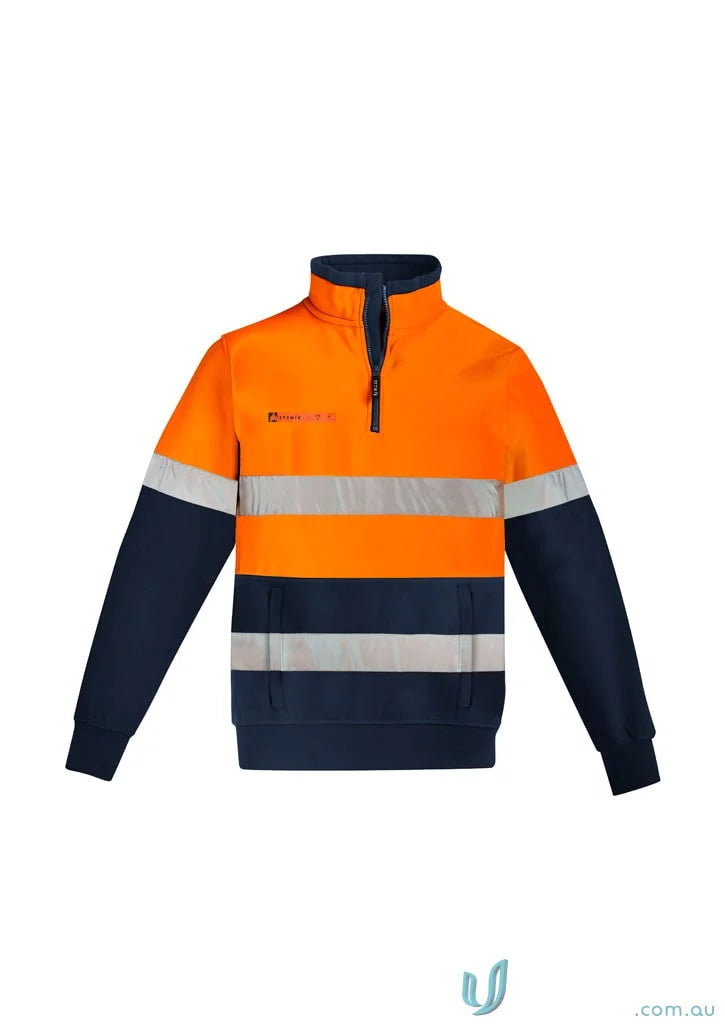 Syzmik men’s orange flame zip brushed fleece high-vis work sweatshirt in navy blue