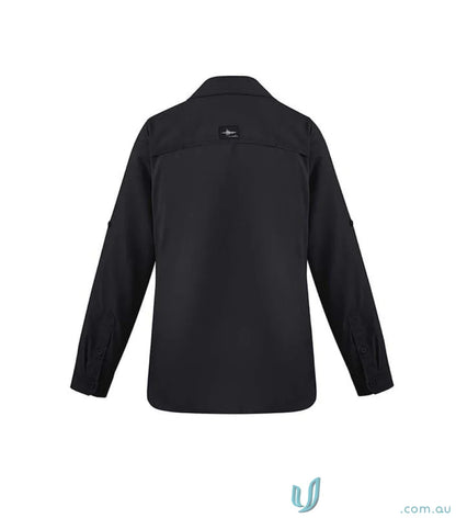 Black Syzmik Women’s Outdoor LS Shirt with roll-up sleeves, outdoor long sleeve shirt zw760