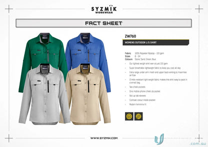 Four Syzmik Women’s Outdoor Long Sleeve Shirts in different colors, style sleeve shirt ZW760