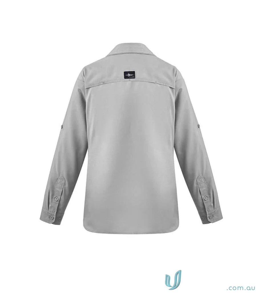 Light gray Syzmik women’s outdoor long sleeve shirt with roll-up sleeves and back vent
