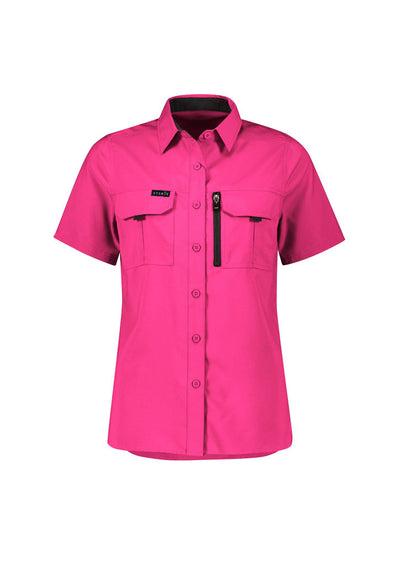 Syzmik Outdoor Ladies bright pink SS shirt with black zipper pocket