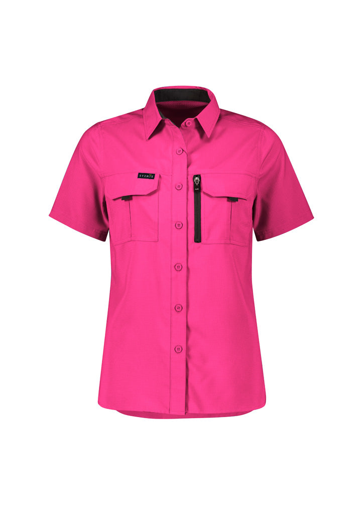 Syzmik Outdoor Ladies bright pink SS shirt with black zipper pocket