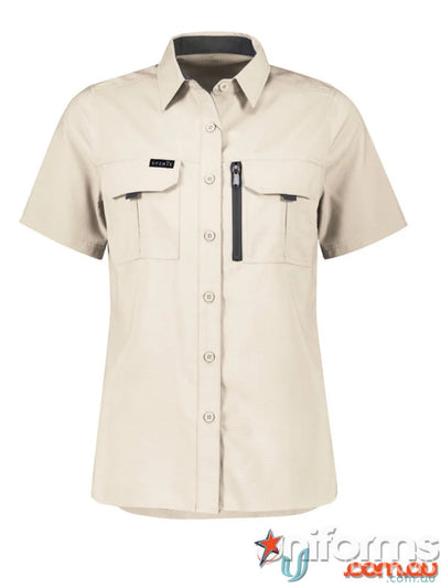 Syzmik Outdoor Ladies beige short-sleeved button-down shirt with feminine fit for women