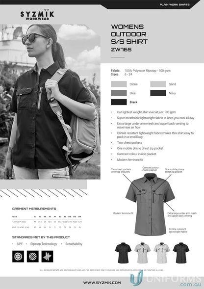 Syzmik Outdoor Ladies SS Shirt women’s outdoor short with a feminine fit for outdoor adventures