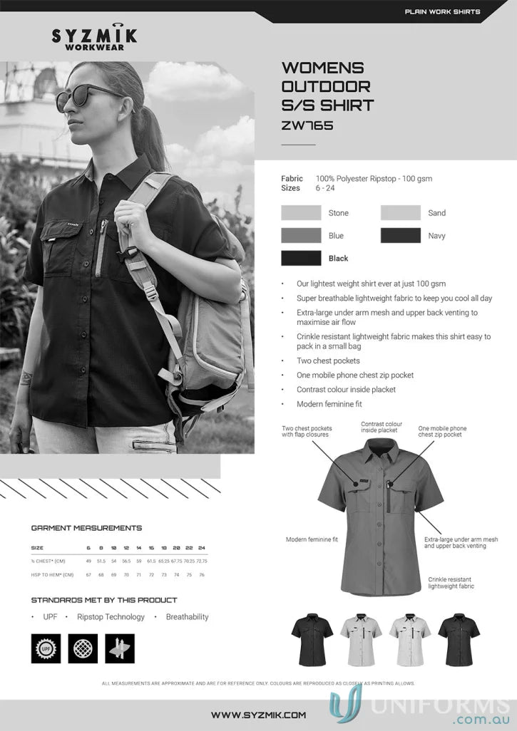 Syzmik Outdoor Ladies SS Shirt women’s outdoor short with a feminine fit for outdoor adventures