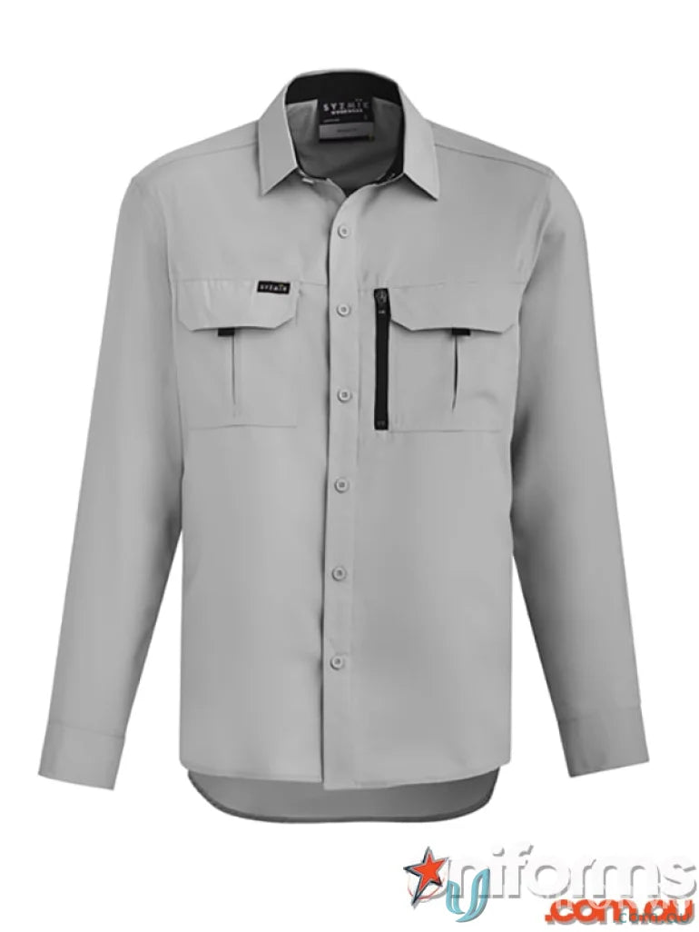 Gray long-sleeved work shirt from Syzmik Outdoor Men’s Outdoor Long Sleeve collection