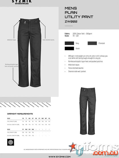 Syzmik Men’s Plain Utility Pants zw002 with wide belt loops for casual style