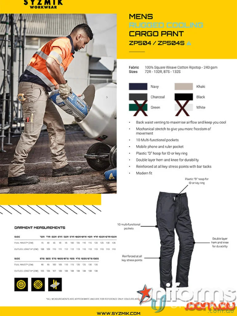 Men’s rugged cooling cargo pants from Szyzik stay cool and durable for tough days