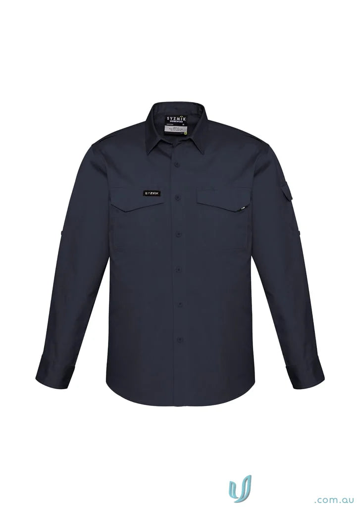 Syzmik men’s rugged navy cooling long shirt with long sleeves and buttons