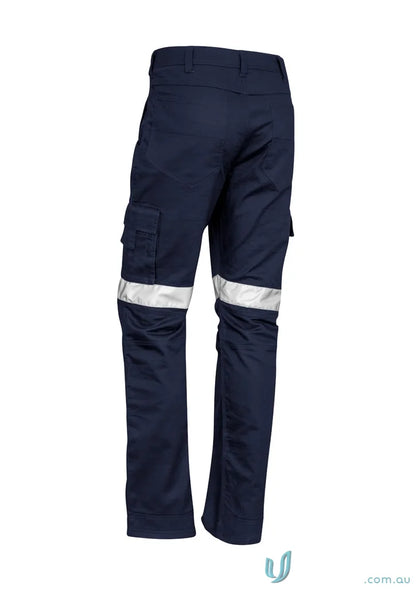 Navy blue men’s rugged cooling taped cargo pants with reflective stripes and mechanical stretch fabric