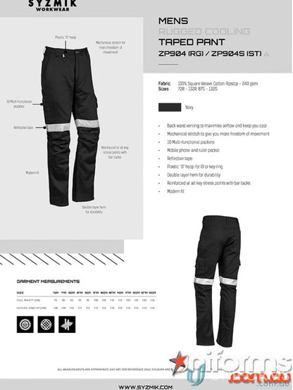 Men’s rugged cooling taped work pants with reflective tape and mechanical stretch fabric