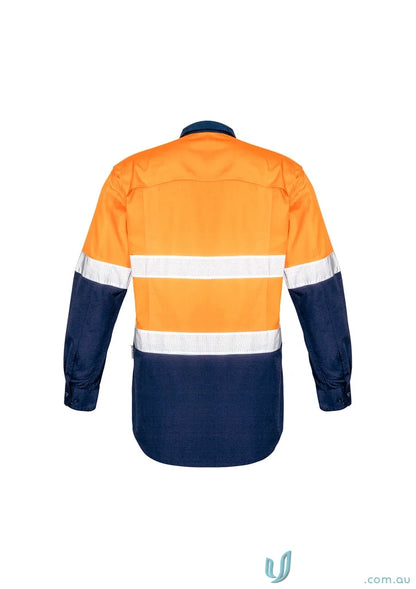 Orange and navy blue reflective work shirt from Syzmik Rugged Cooling Visi Taped Long Sleeve Shirt collection