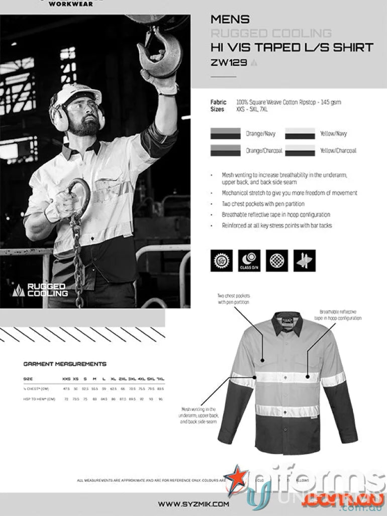 Syzmik Rugged Cooling Vis Taped Long Sleeve Shirt for high-vis work safety
