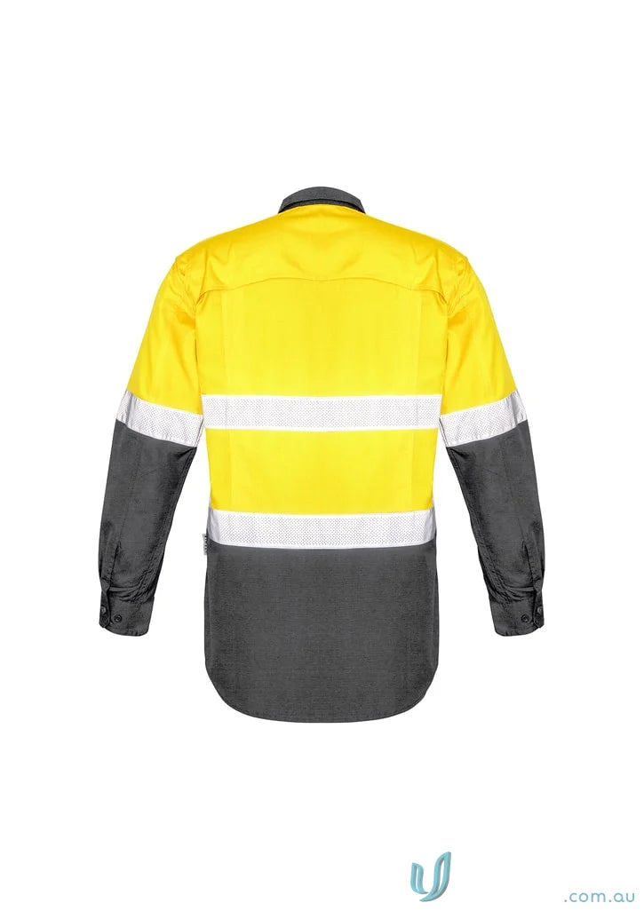Yellow and gray syzmik rugged cooling vis taped long sleeve shirt for work safety