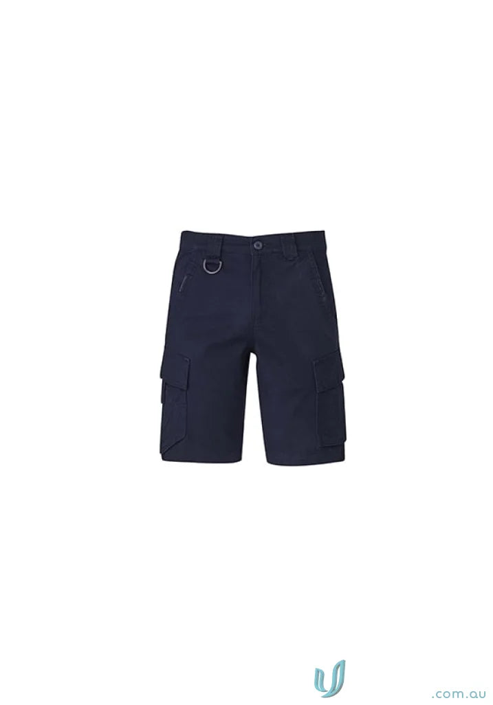 Navy blue streetworx curved cargo shorts from SYZMIK Men’s Streetworx with dedicated mobile pocket
