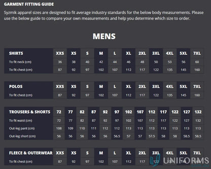 Men’s garment fitting guide for Syzmik Streetworx Reinforced Knit Hoodie ZT360