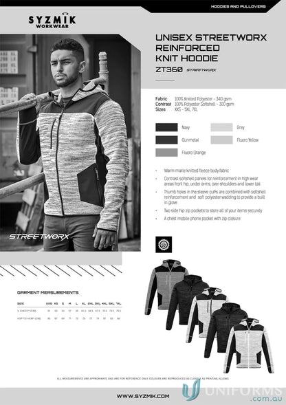Unisex reinforced knit hoodie from Syzmik Streetworx Hoodie ZT360 collection