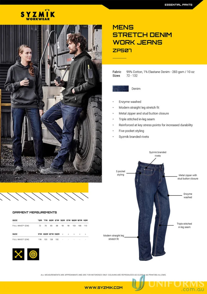 Syzmik Men’s Stretch Denim Work Jeans for men’s stretch denim comfort and durability