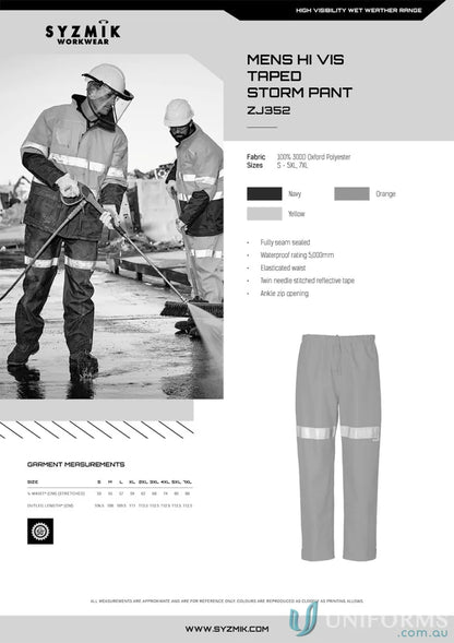 Hi-visibility Syzmik Taped Storm Pant ZJ352 perfect for demanding outdoor conditions