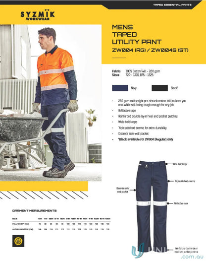 Syzmik Men’s Taped Utility Pant ZW004 for durable taped utility wear