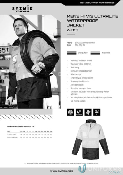 High visibility Syzmik Ultralight Waterproof Jacket for outdoor adventures