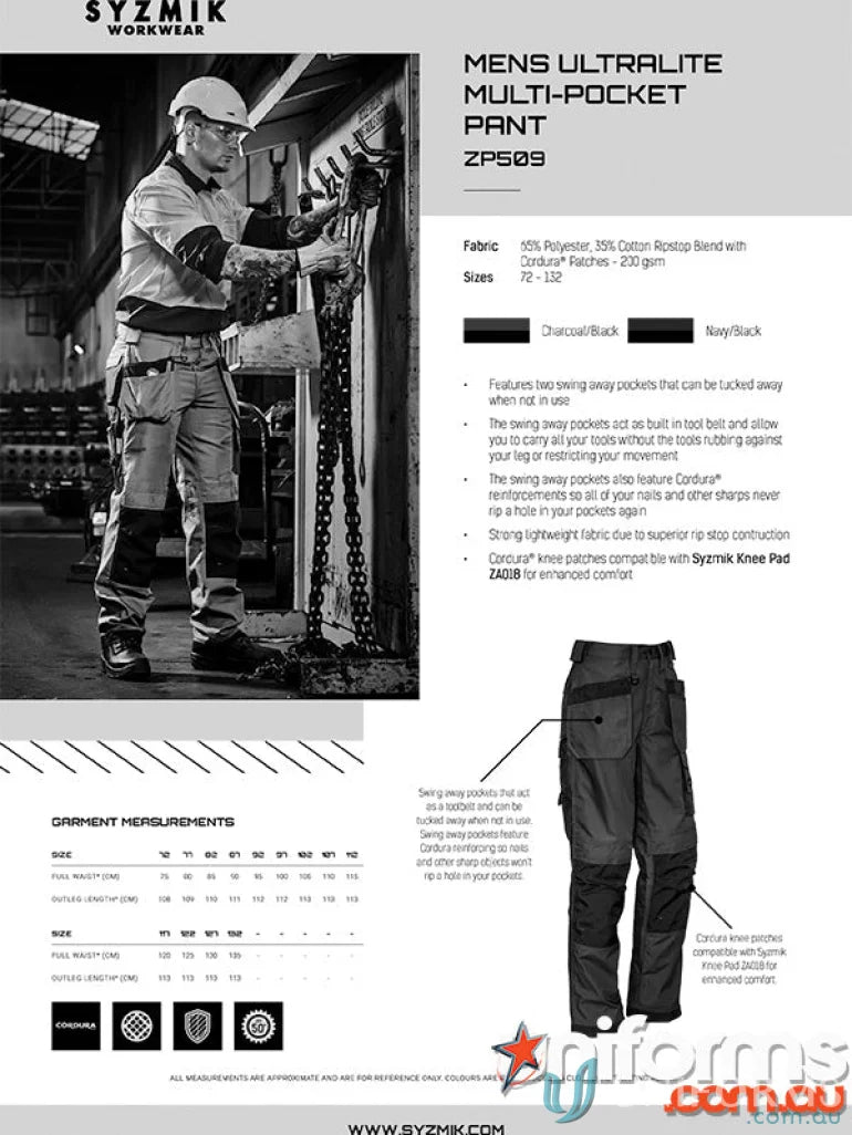 Men’s work pants with supersized tool belt and Syzmik UltraLite Multi Pocket Pants design