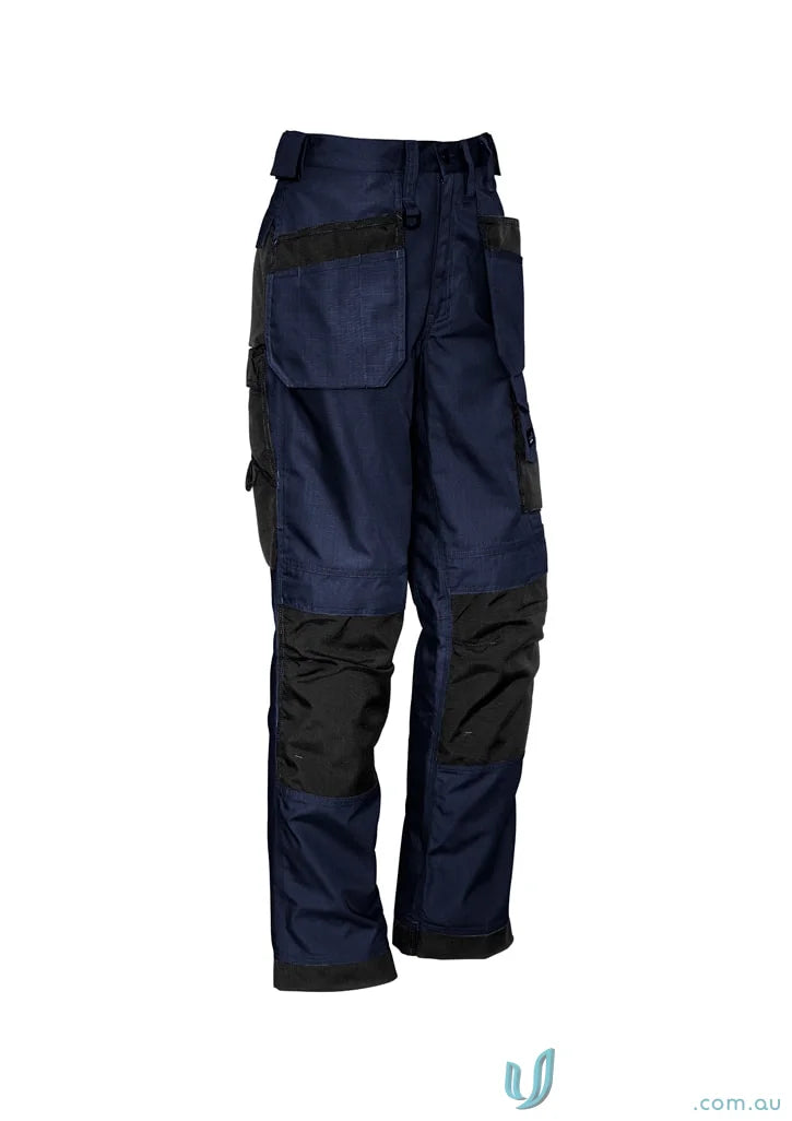 Navy blue Syzmik UltraLite Multi-Pocket Pant with black reinforced knees for work comfort