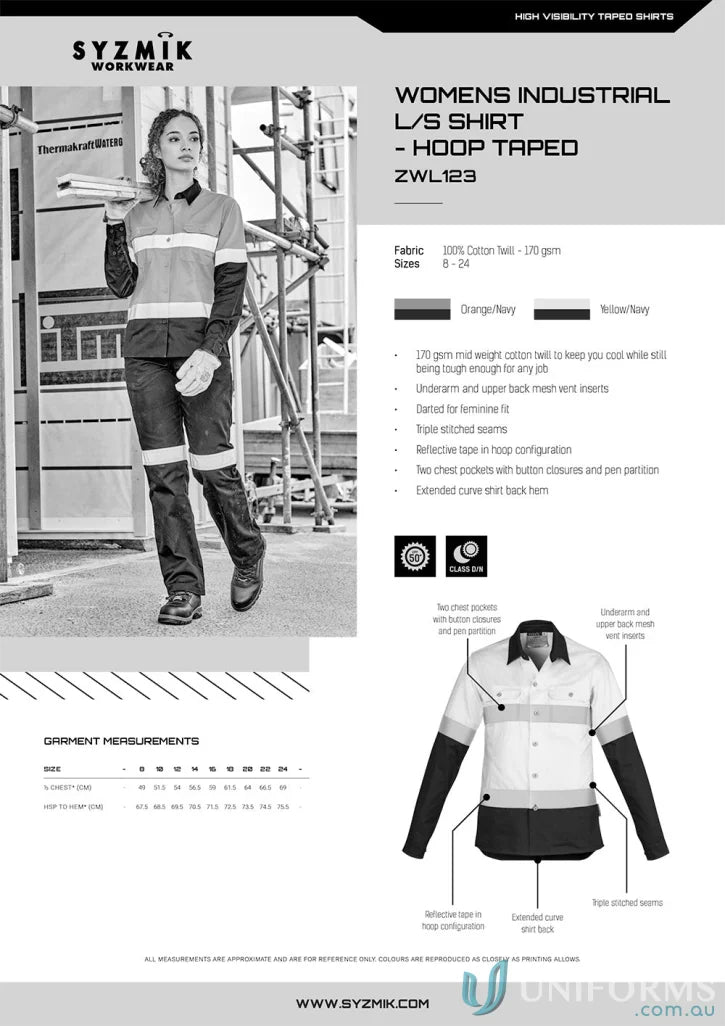 Syzmik women’s industrial long-sleeve shirt with mesh vent inserts for women’s industrial style