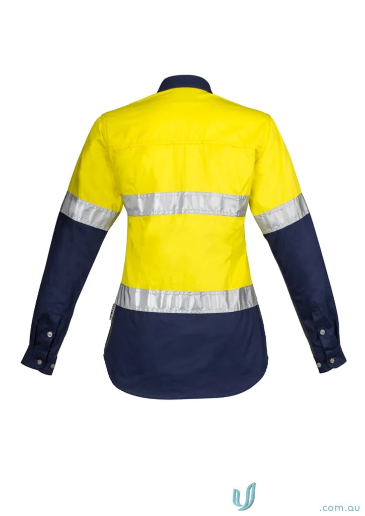 Syzmik Women’s Industrial Yellow and Navy Blue Hi-Vis Work Shirt with Mesh Vent Inserts