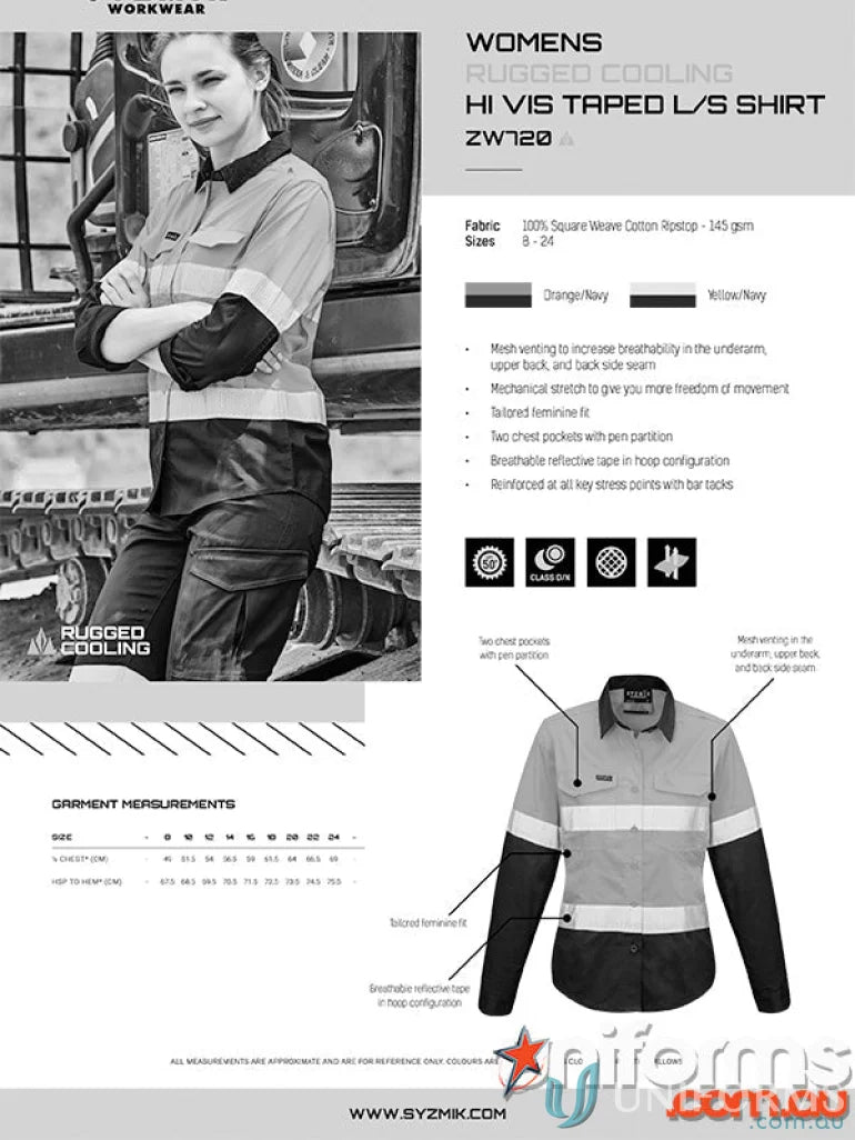 Syzmik Women’s Rugged Cooling Taped Hi Vis Spliced Shirt with reflective tape