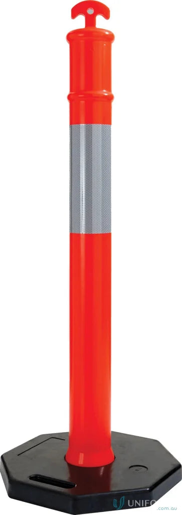 Orange traffic bollard with reflective band for high visibility and workwear safety