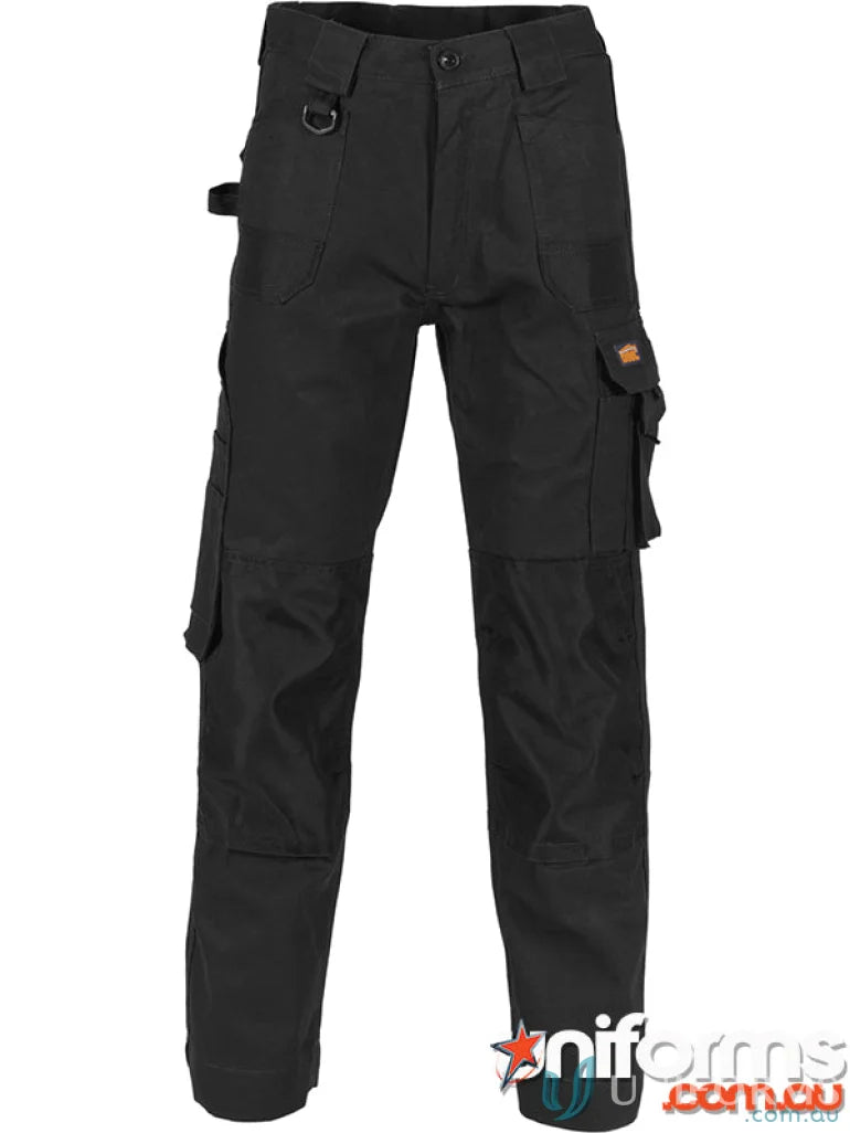 Black cargo work pants made from Duratex Cotton Duck weave cargo fabric