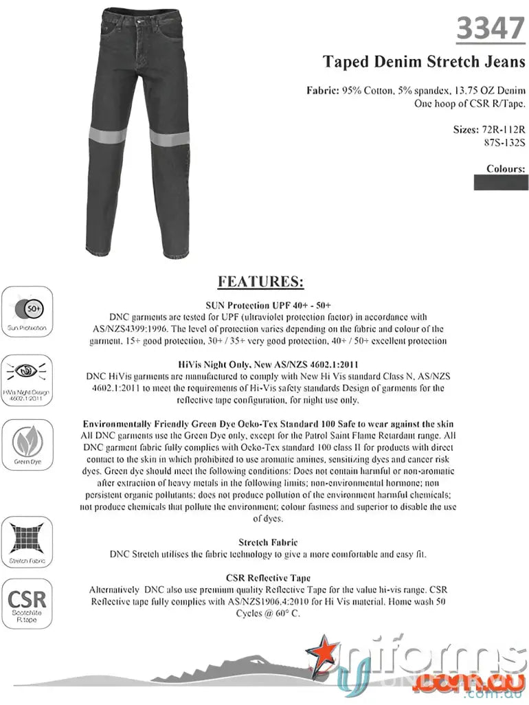 Taped denim stretch jeans with reflective tape for style and safety