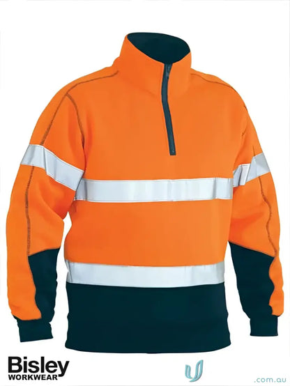 Orange and black high-vis work shirt with rib knit details from Taped Half Zip Fleece Pullover workwear collection