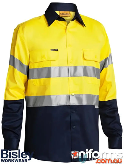 Yellow and navy blue high-visibility work shirt with two-button adjustable uniforms workwear
